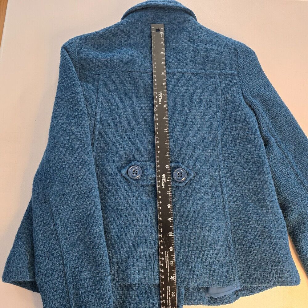 Vintage Frenchi Peacoat Women's Medium Wool Blend Collard Short Length Blue Teal - Picture 10 of 16